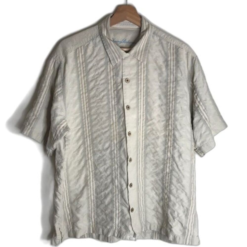 Tommy Bahama Mens Silk Striped Short Sleeve Casual Button Down Shirt‎ Large